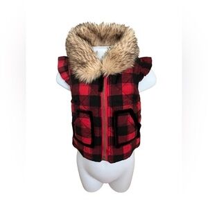 Mudpie Small 12-18 months Plaid Zipper Vest with Faux Fur**